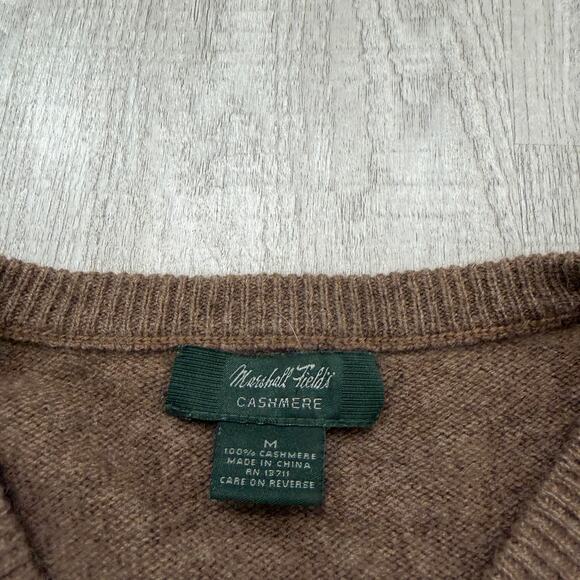 Marshall Fields 100% Cashmere V-Neck Sweater Men’s Medium Brown Preppy Office - Picture 4 of 8
